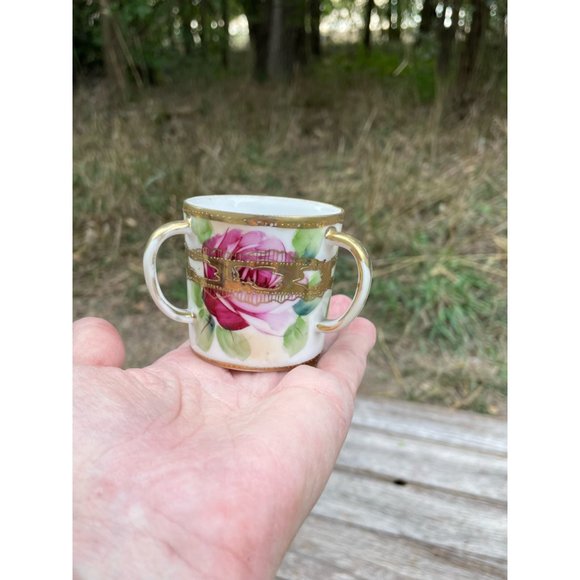 Antique Nippon Hand Painted Roses 3 Handle Loving Cup Small - Picture 11 of 12